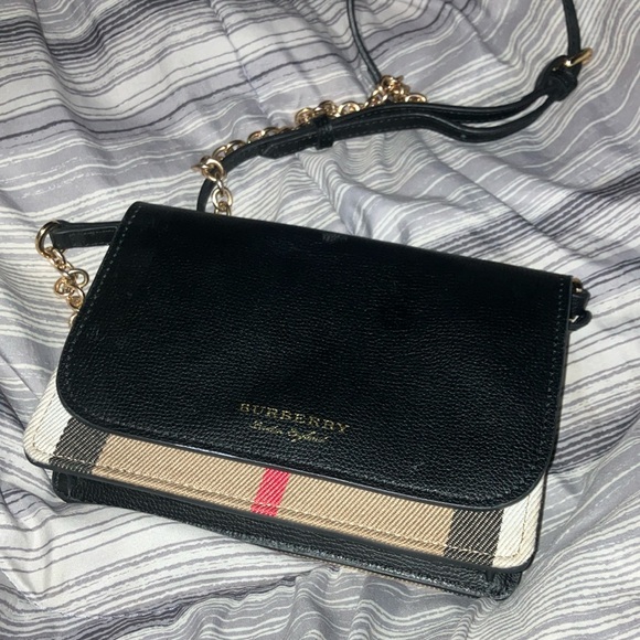 Burberry Black and Tan Leather Crossbody Bag with Gold Accents - Picture 1 of 5